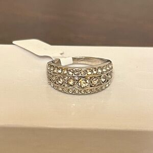 Size 8 Half Eternity Band Ring Diamond CZ’s Silver Tone No Mark
